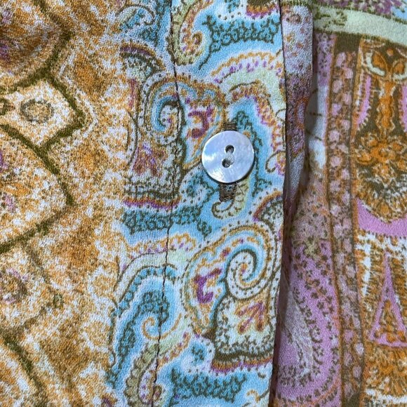 Rose & Olive Button Front Blouse Top Patchwork Size XL Long Sleeve Collar - Picture 5 of 8